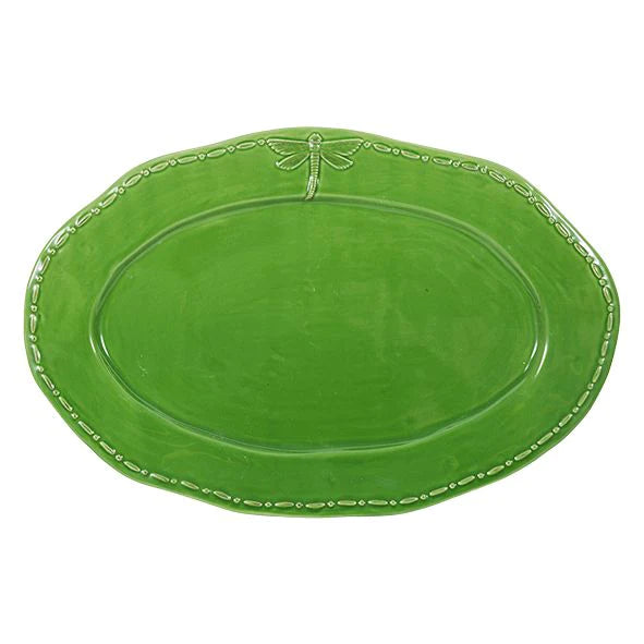 Dragonfly Stoneware Green Oval Platter Large