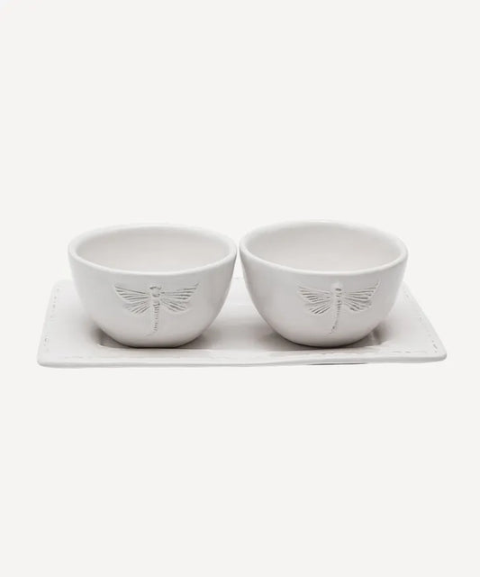 Dragonfly Stoneware White Condiment Set (3pc)