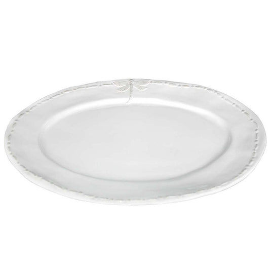 Dragonfly Stoneware White Oval Platter - Large