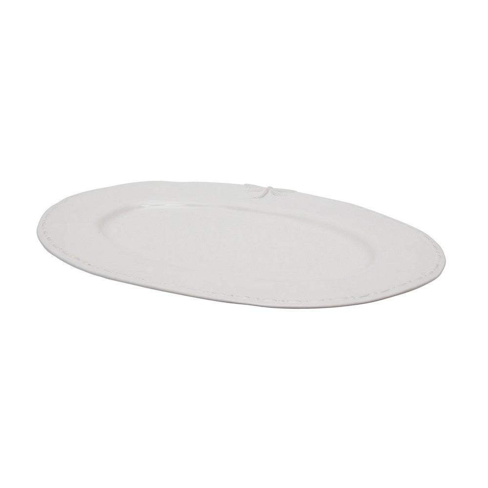 Dragonfly Stoneware White Oval Platter - Large