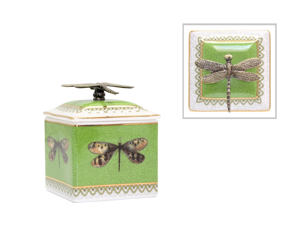 Green porcelain Dragon fly Trinket box