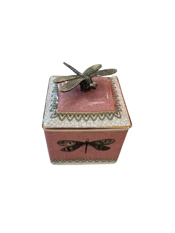 pink porcelain dragon fly trinket box