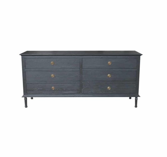 Emmerson 6 Drawers Dresser - Rustic Black Oak - Brass Handles