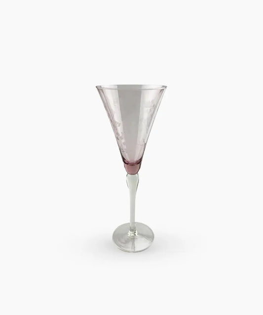 Floral Etched Tall Wine Glass in Pink