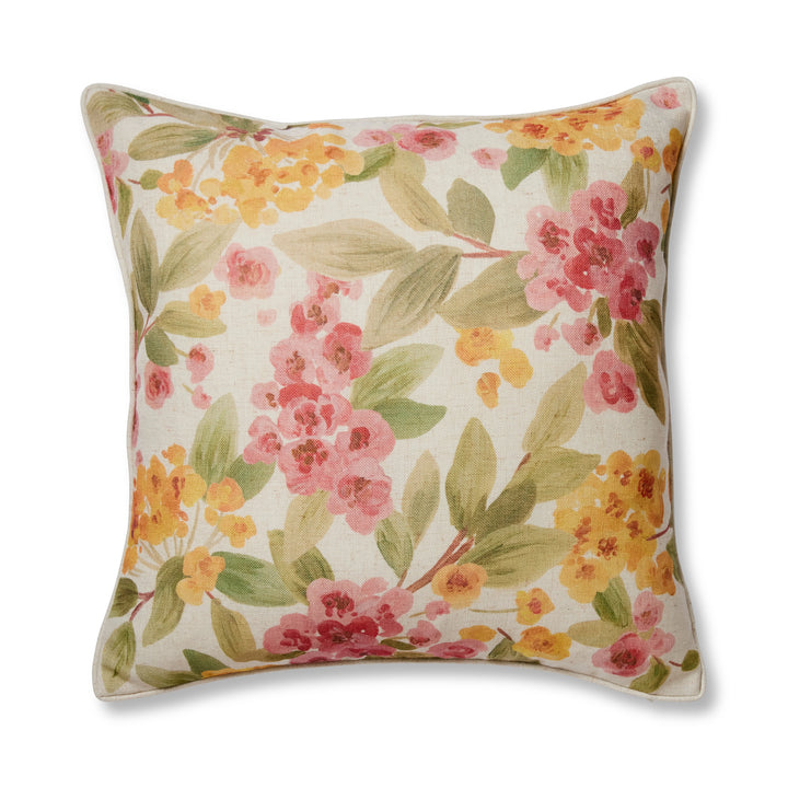 Floral piped Multi Cushion pink green yellow 