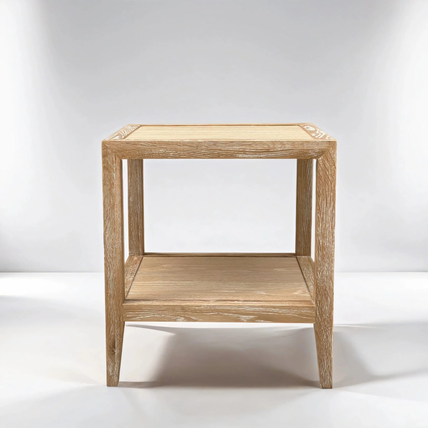 French Contemporary Side Table  - Square Whitewashed Oak