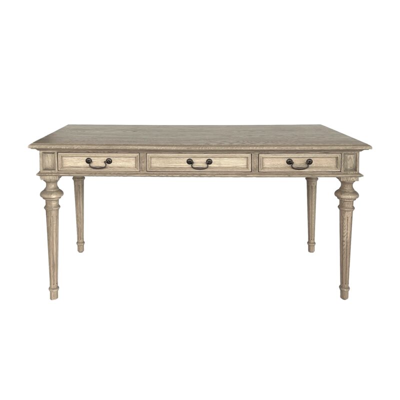 French Provincial Desk - Weathered Oak 3 draws brass handles