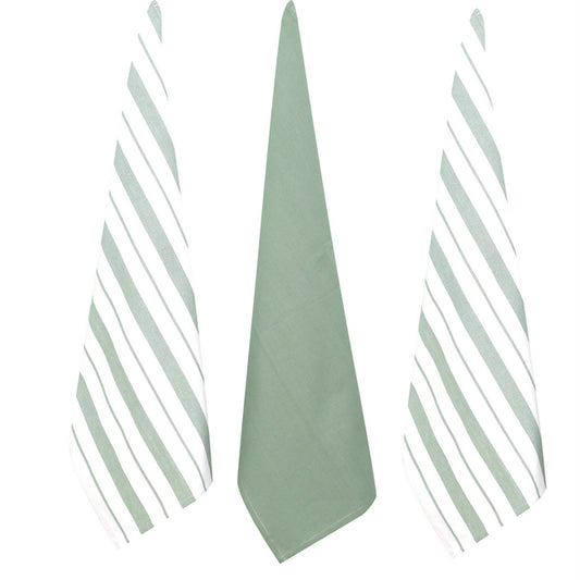 French Stripe Sage Tea Towel - Pack 3