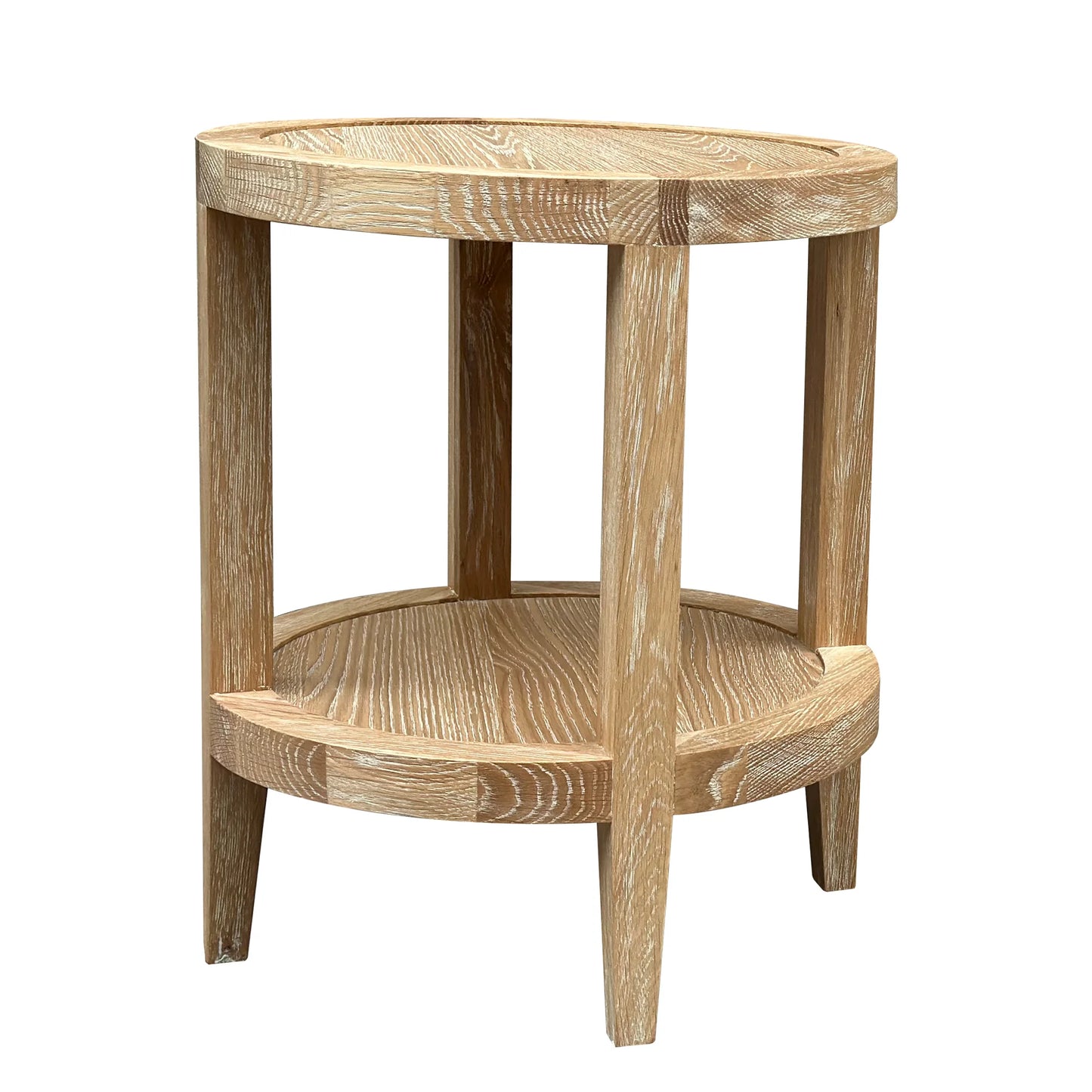 French Contemporary Round Side Table Whitewashed Oak