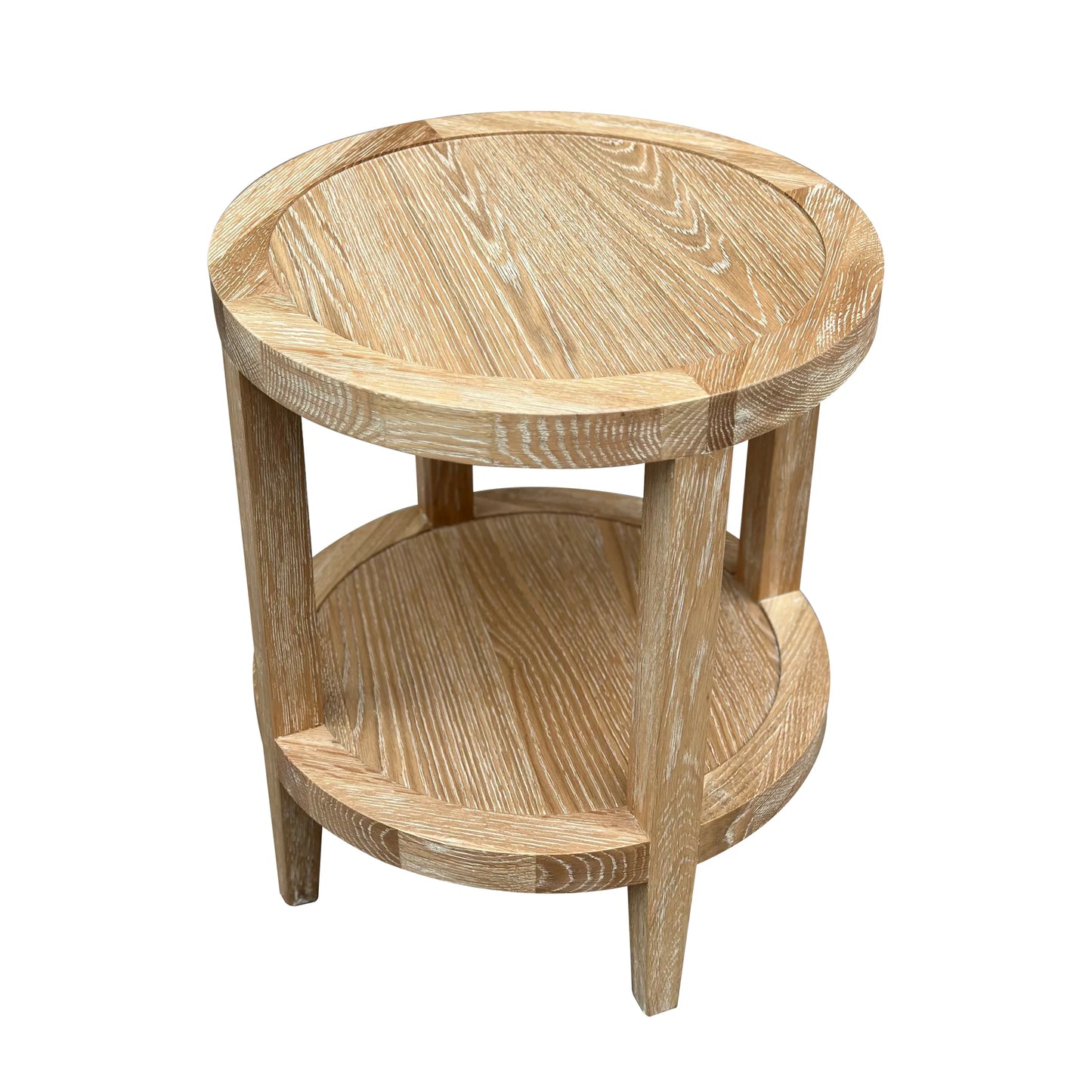 French Contemporary Round Side Table Whitewashed Oak