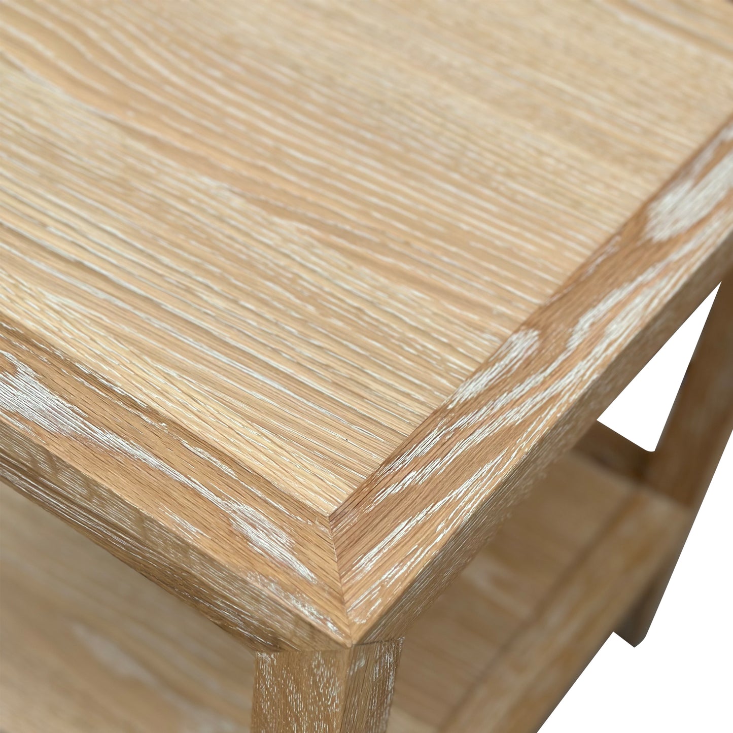 French Contemporary Side Table  - Square Whitewashed Oak