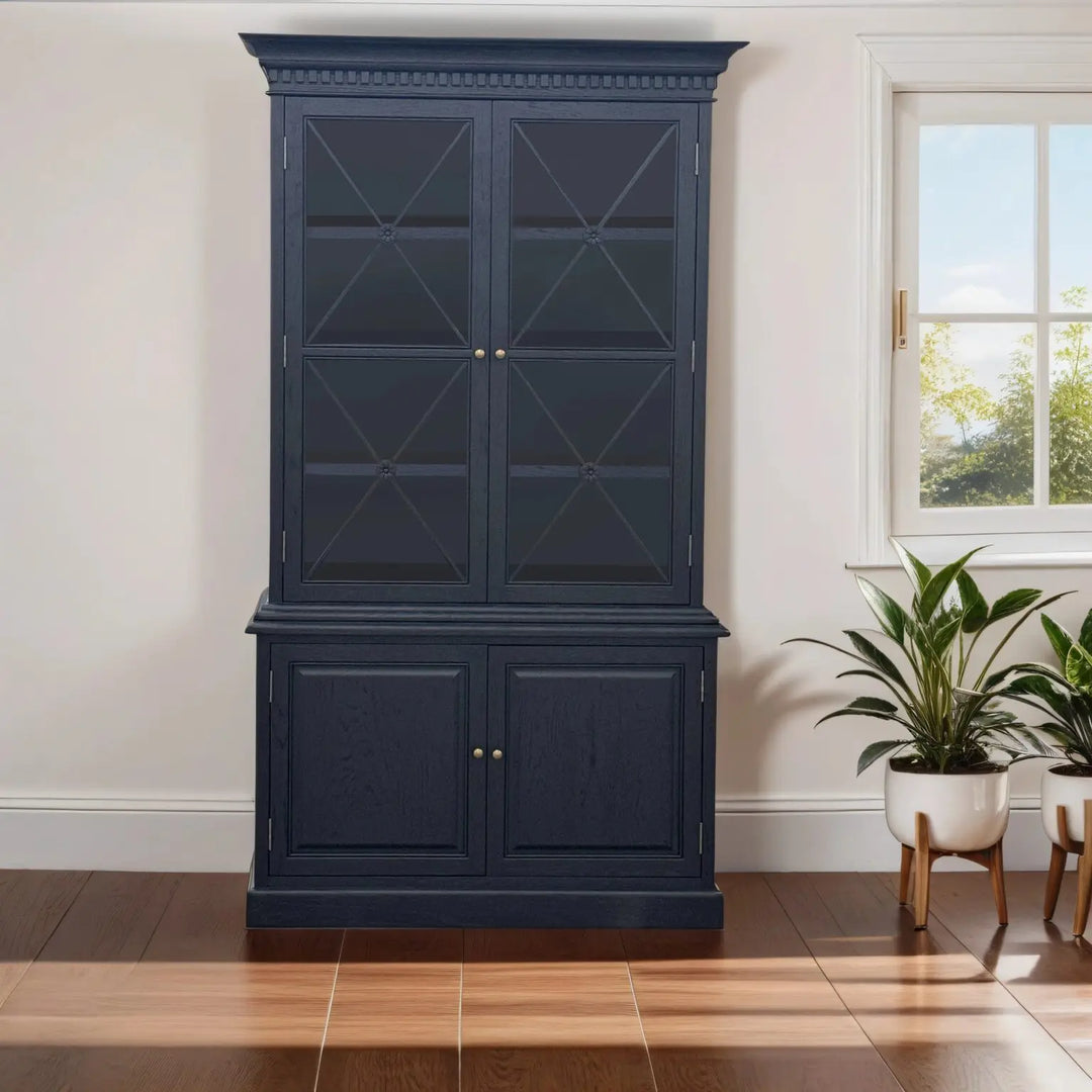 French Double Door Sideboard & Hutch - Black Oak