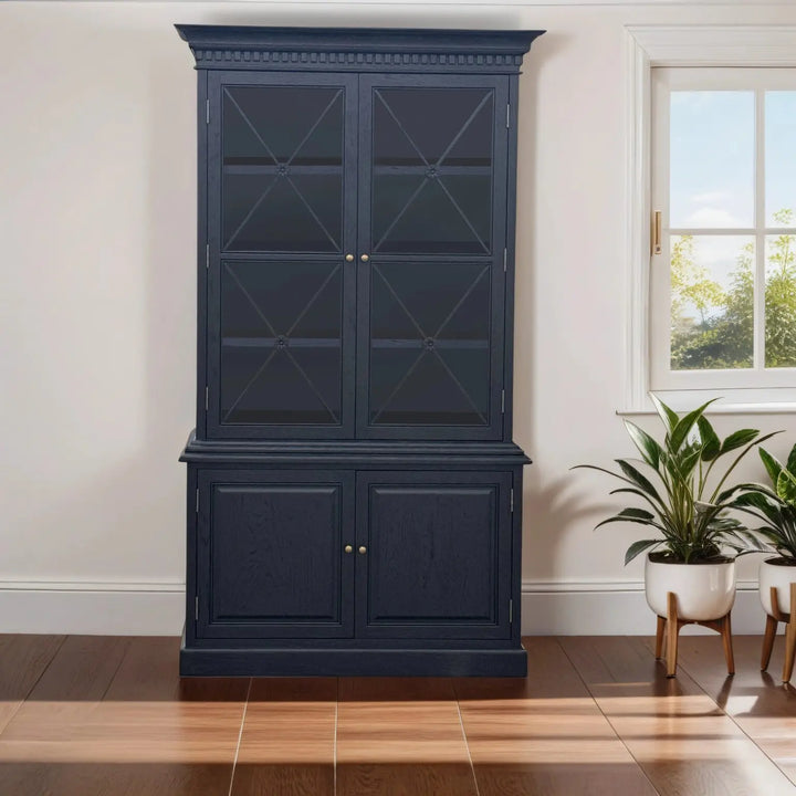 French Double Door Sideboard & Hutch - Black Oak