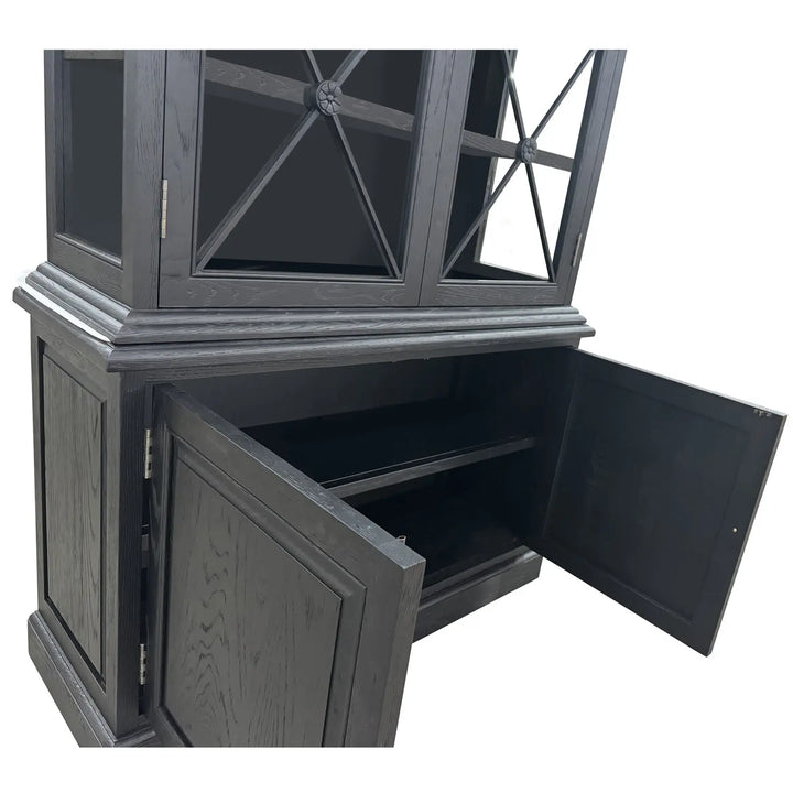 French Double Door Sideboard & Hutch - Black Oak