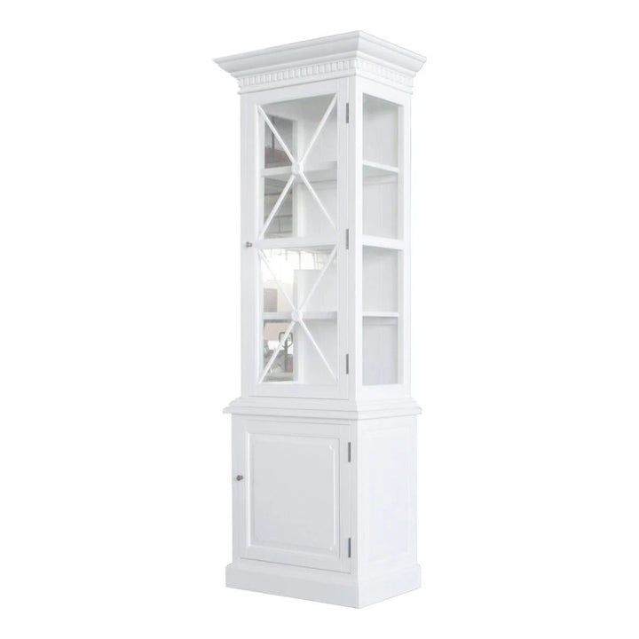 French Single Door Cabinet - White, glass side panels