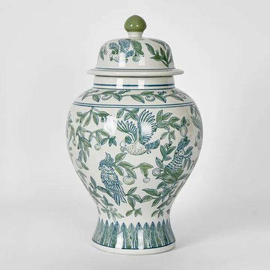 Green Parrot Ginger Jar