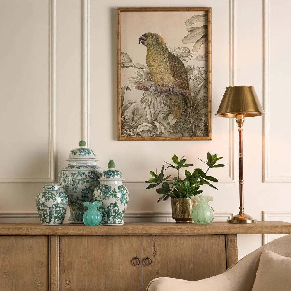 Green Parrot Ginger Jar