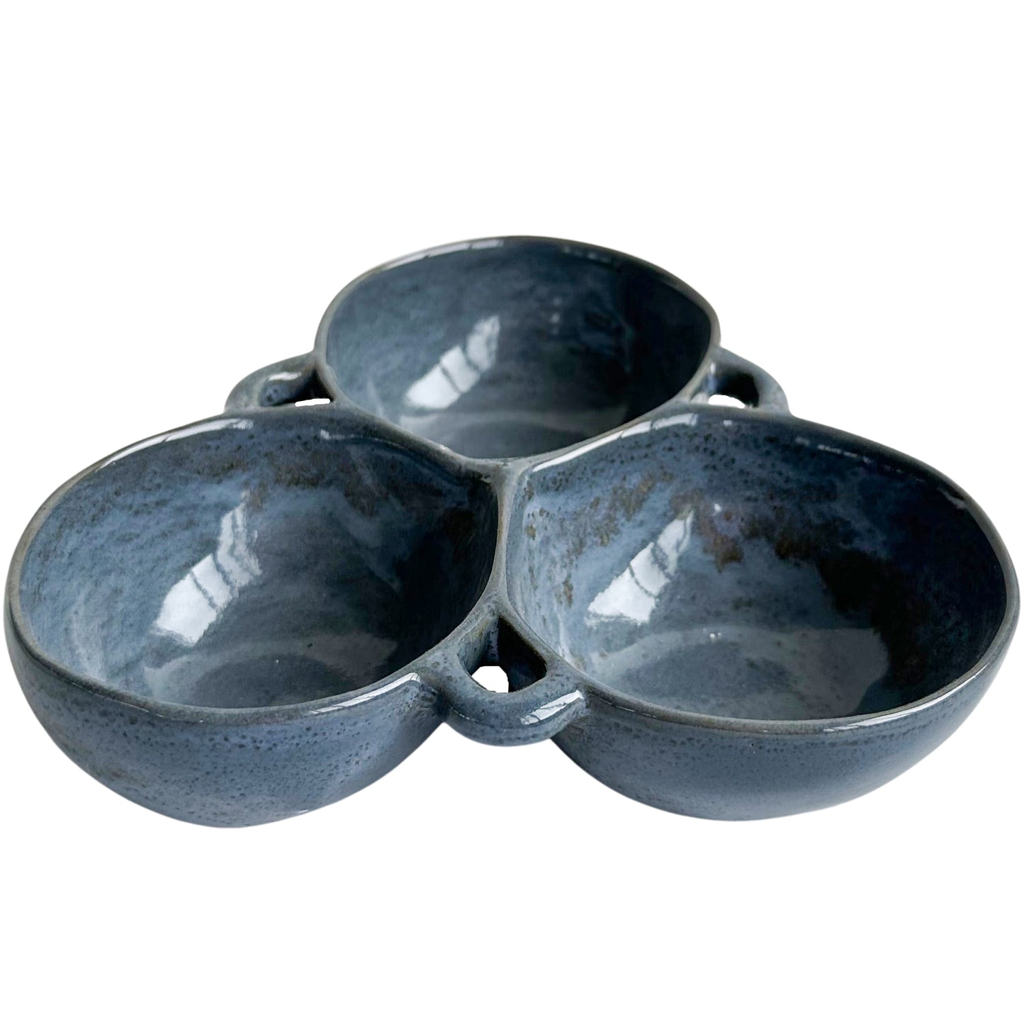 Grey/Blue Ceramic Triple Snack Dish