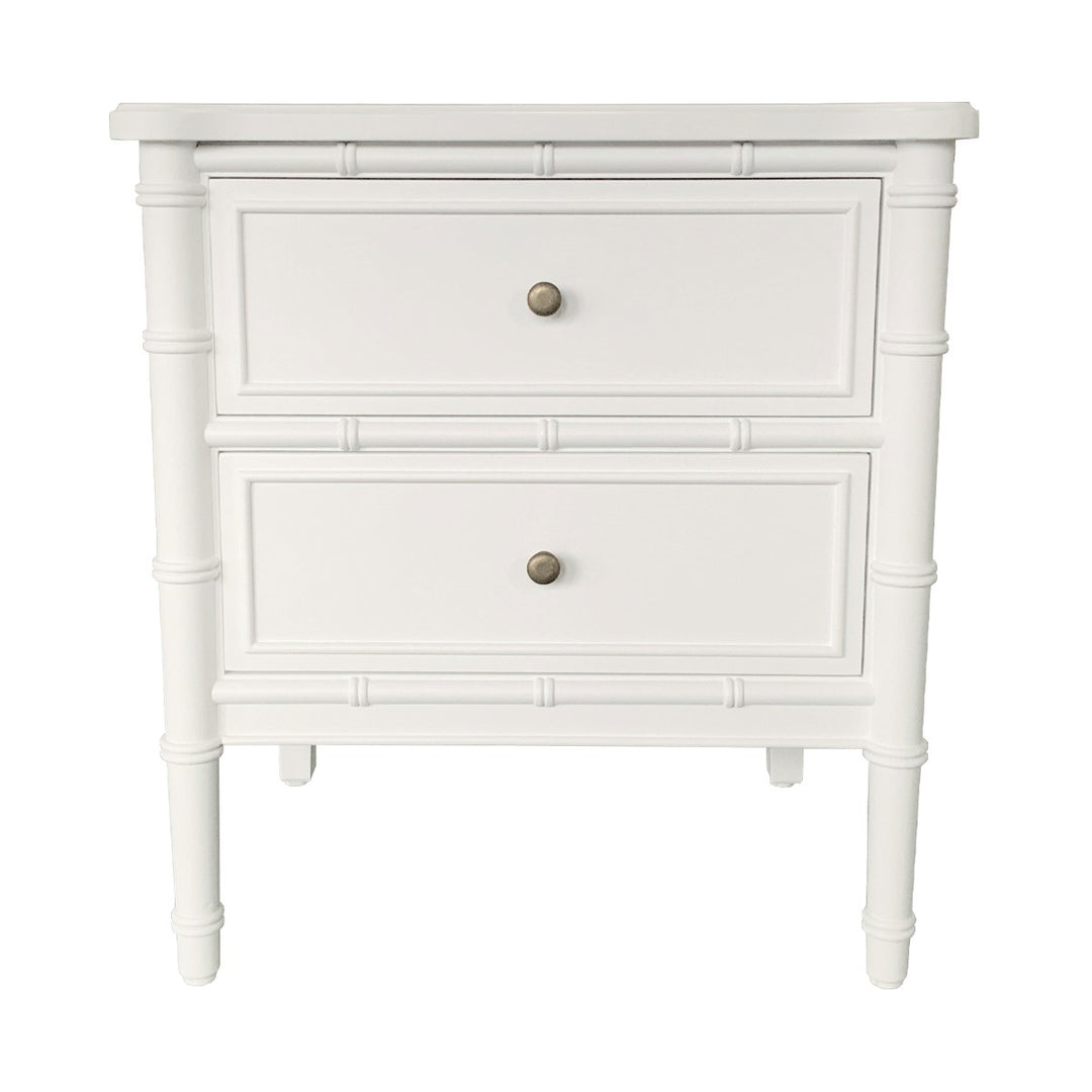 Faux Bamboo White Side Table two draw
