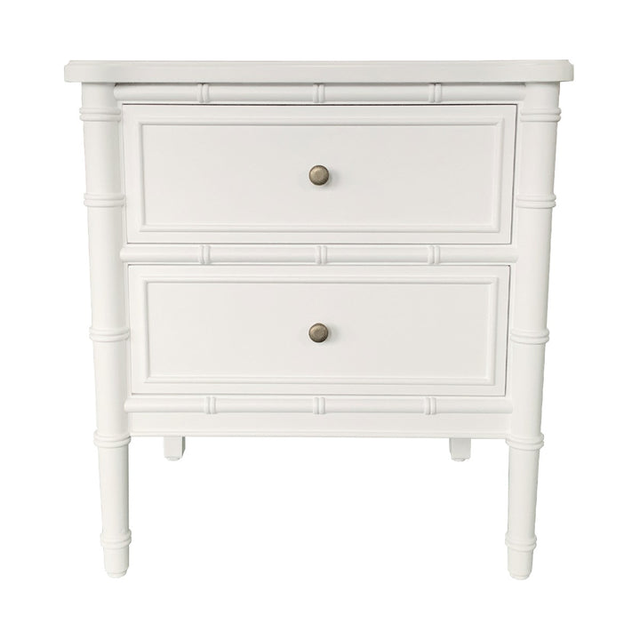 Faux Bamboo White Side Table two draw