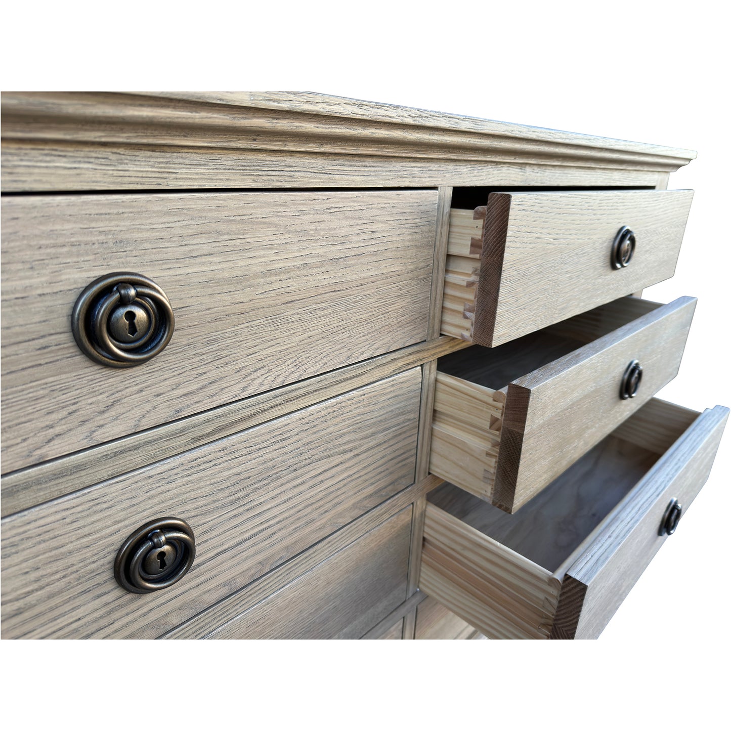 Emmerson 8 Drawers Dresser - Weathered Oak - Brass Handles