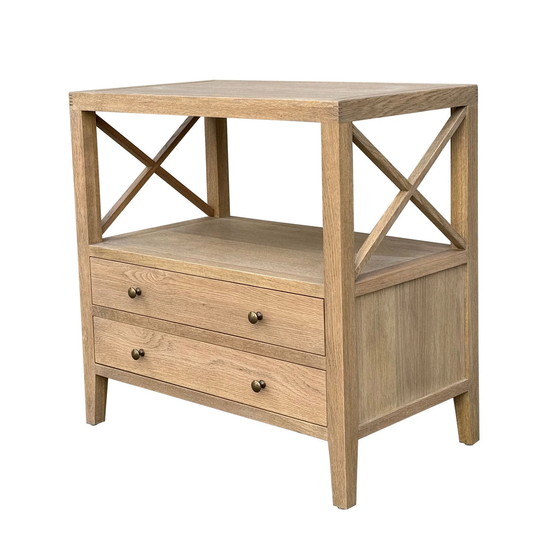 Davos Weathered Oak Side Table Two draw