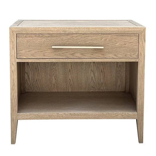 French Contemporary One Drawer Oak Bedside Table - Large