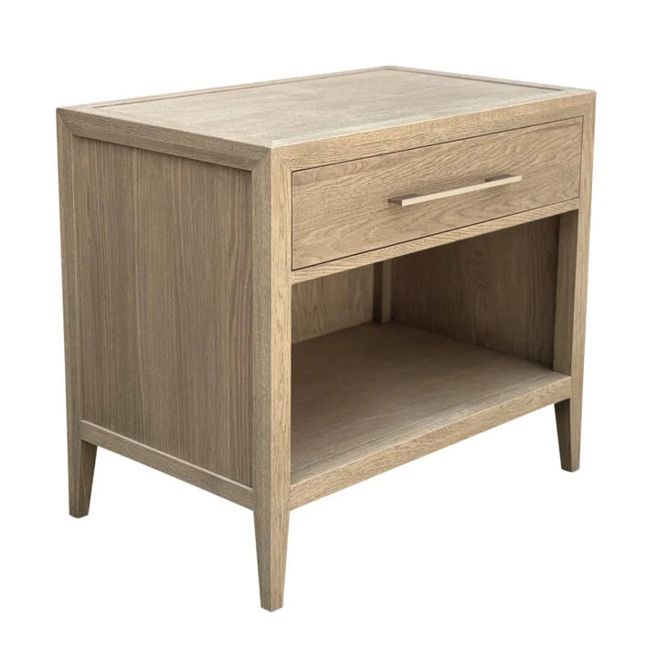 French Contemporary One Drawer Oak Bedside Table - Large