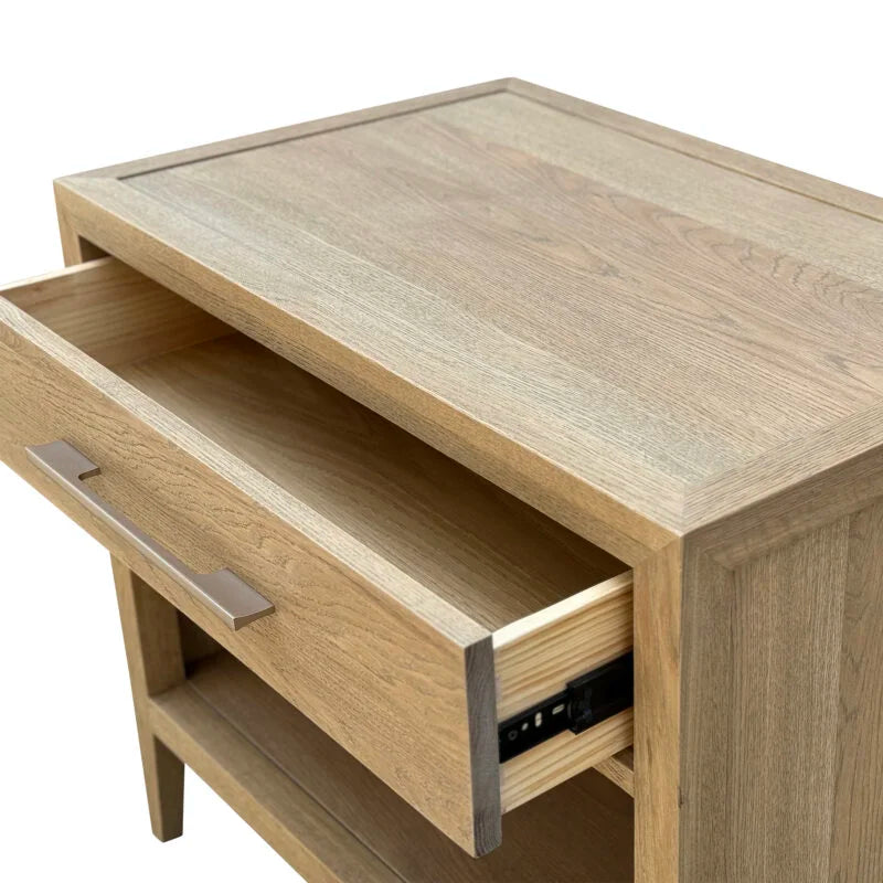 French Contemporary One Drawer Oak Bedside Table - Large
