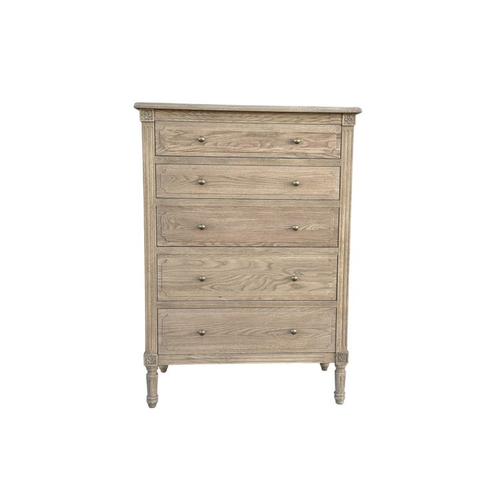 Flinders Weathered Oak Chest - 5 draw Round Knobs