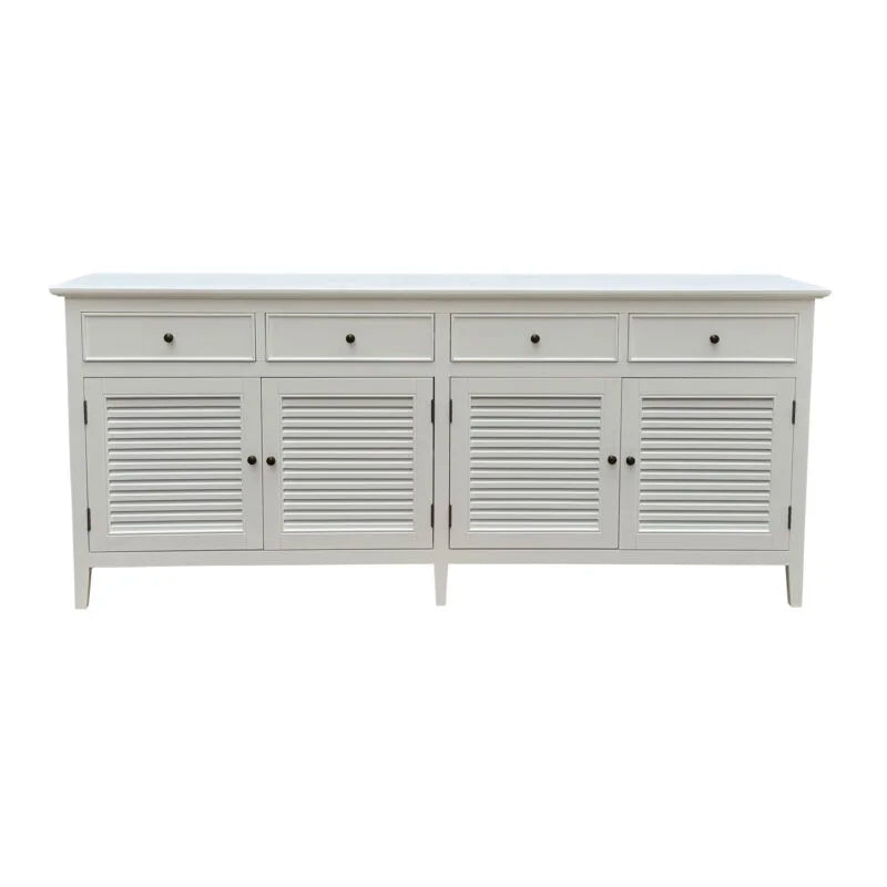 Hampton Louvre Birch Sideboard - White 4 door, 4 draw