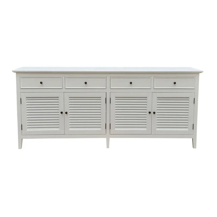 Hampton Louvre Birch Sideboard - White 4 door, 4 draw