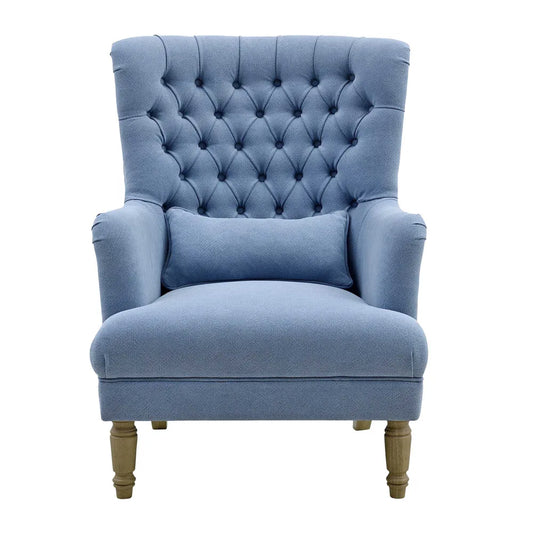 Hamptons Buttoned Slate Blue Tufted Winged Armchair