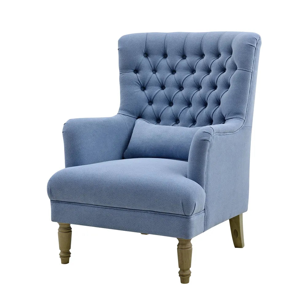Hamptons Buttoned Slate Blue Tufted Winged Armchair