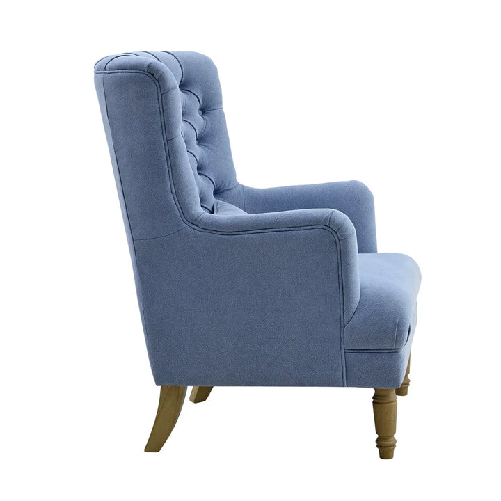 Hamptons Buttoned Slate Blue Tufted Winged Armchair
