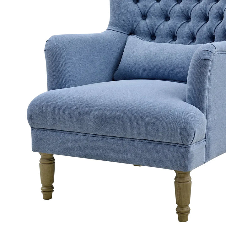 Hamptons Buttoned Slate Blue Tufted Winged Armchair