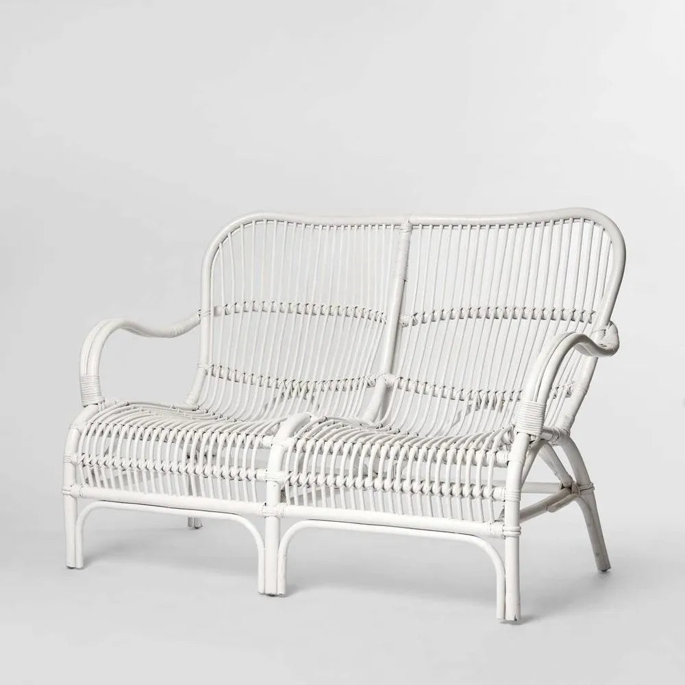 Hamptons Rattan Two Seater Chair White