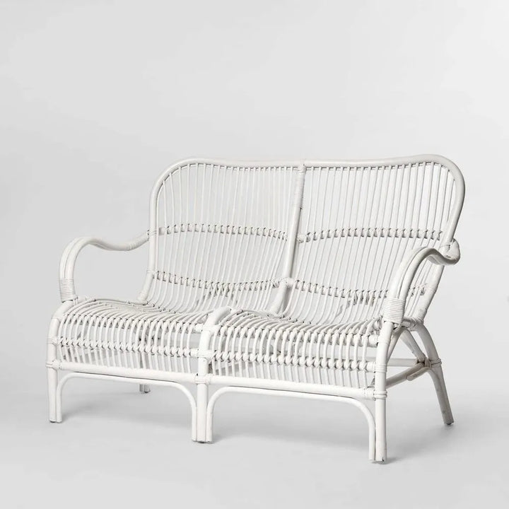 Hamptons Rattan Two Seater Chair White