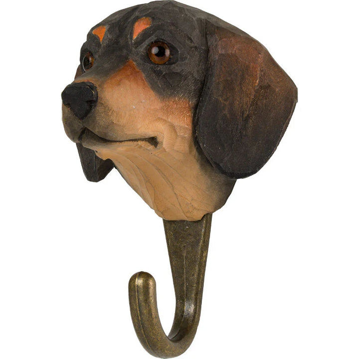hand carved wooden dachshund clothes hook