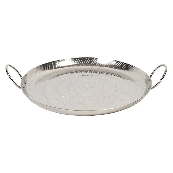 Round Silver serving tray with handles