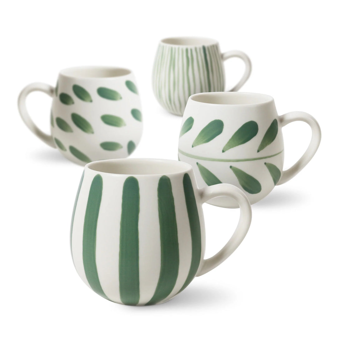Stoneware Hug me mugs set of 4 olive green
