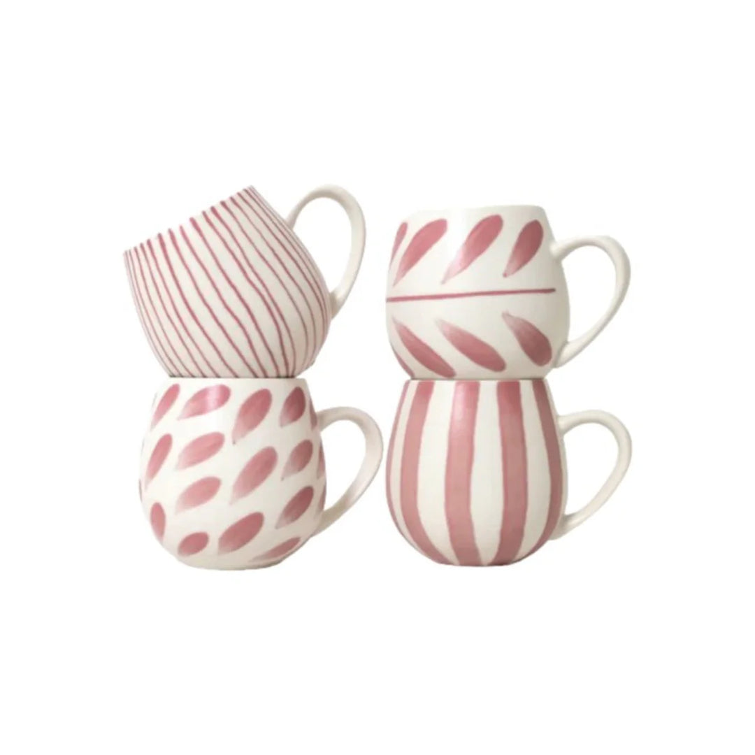 Stoneware Hug Me Mugs - Rose Brush - Set of 4