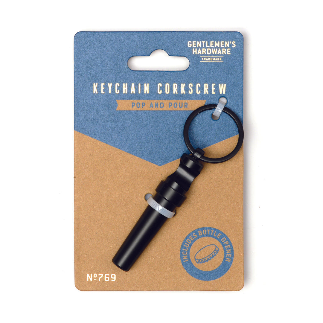 Keychain corkscrew and bottle opener