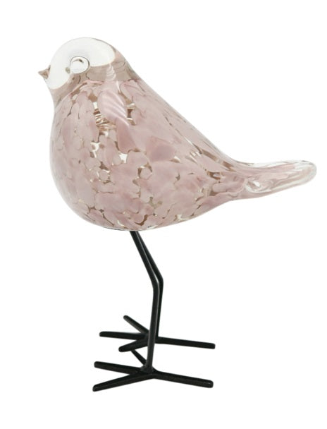 blown recycled glass standing bird rose