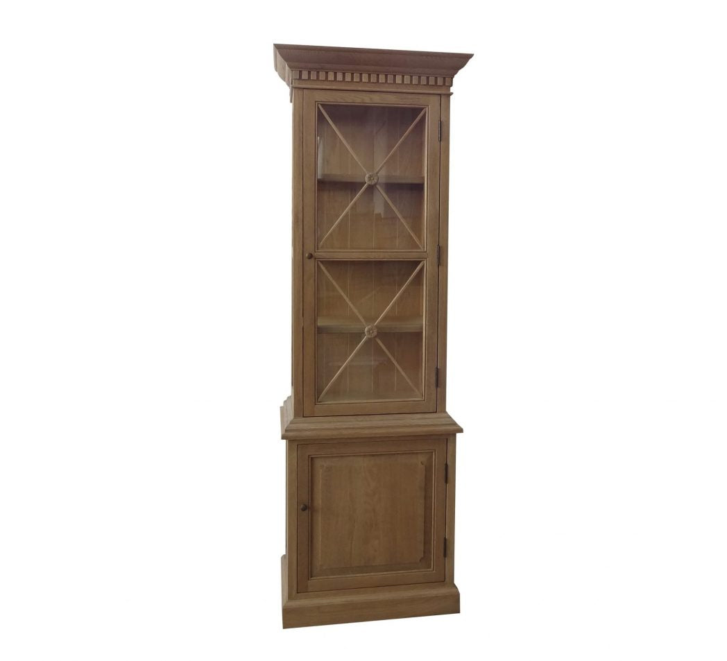 French Single Door Cabinet - Weathered Oak, glass side panels