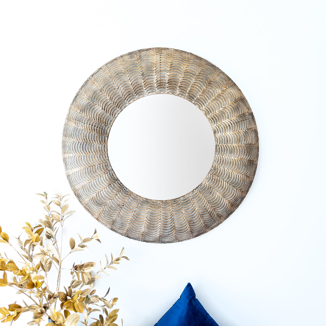 antique gold Mesh Edge Round Mirror