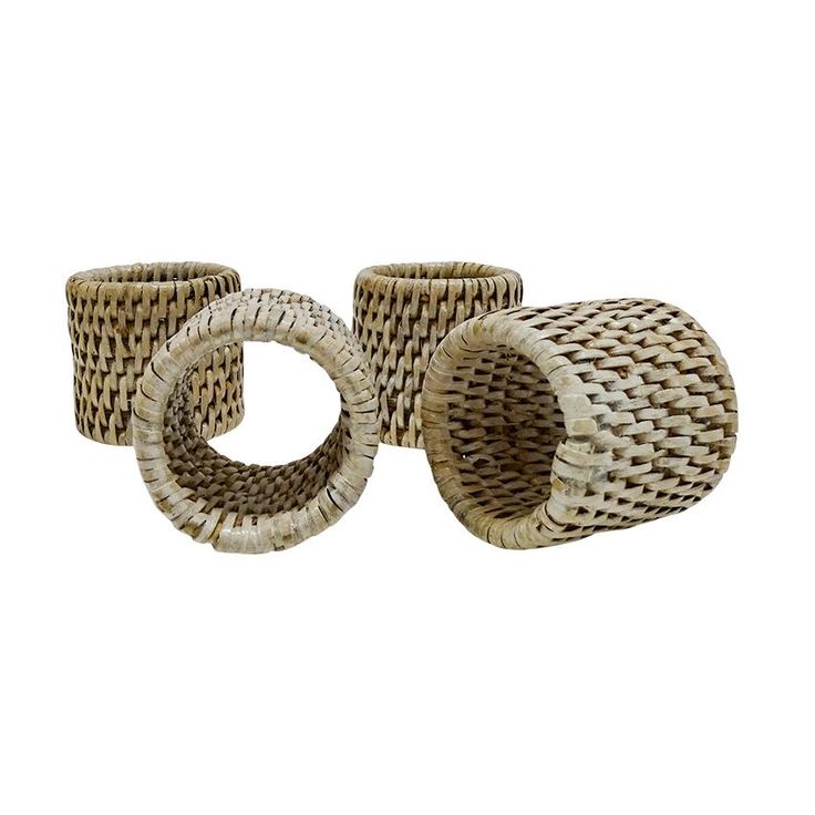 Napkin Rings in White Wash Rattan