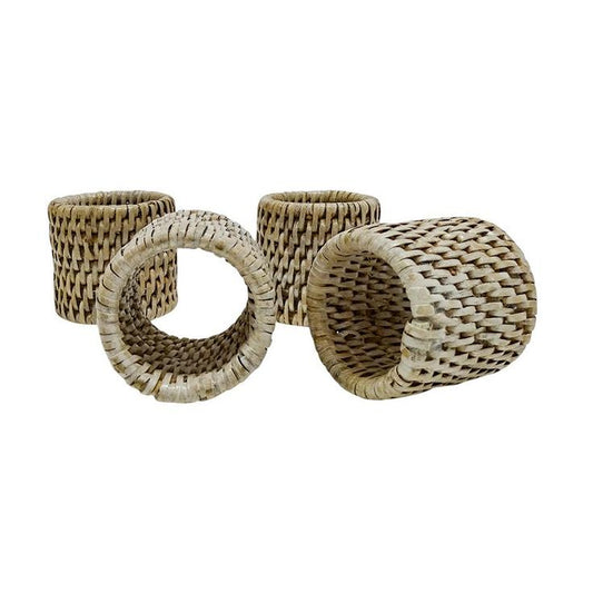 Napkin Rings - White Wash Rattan - Set 4