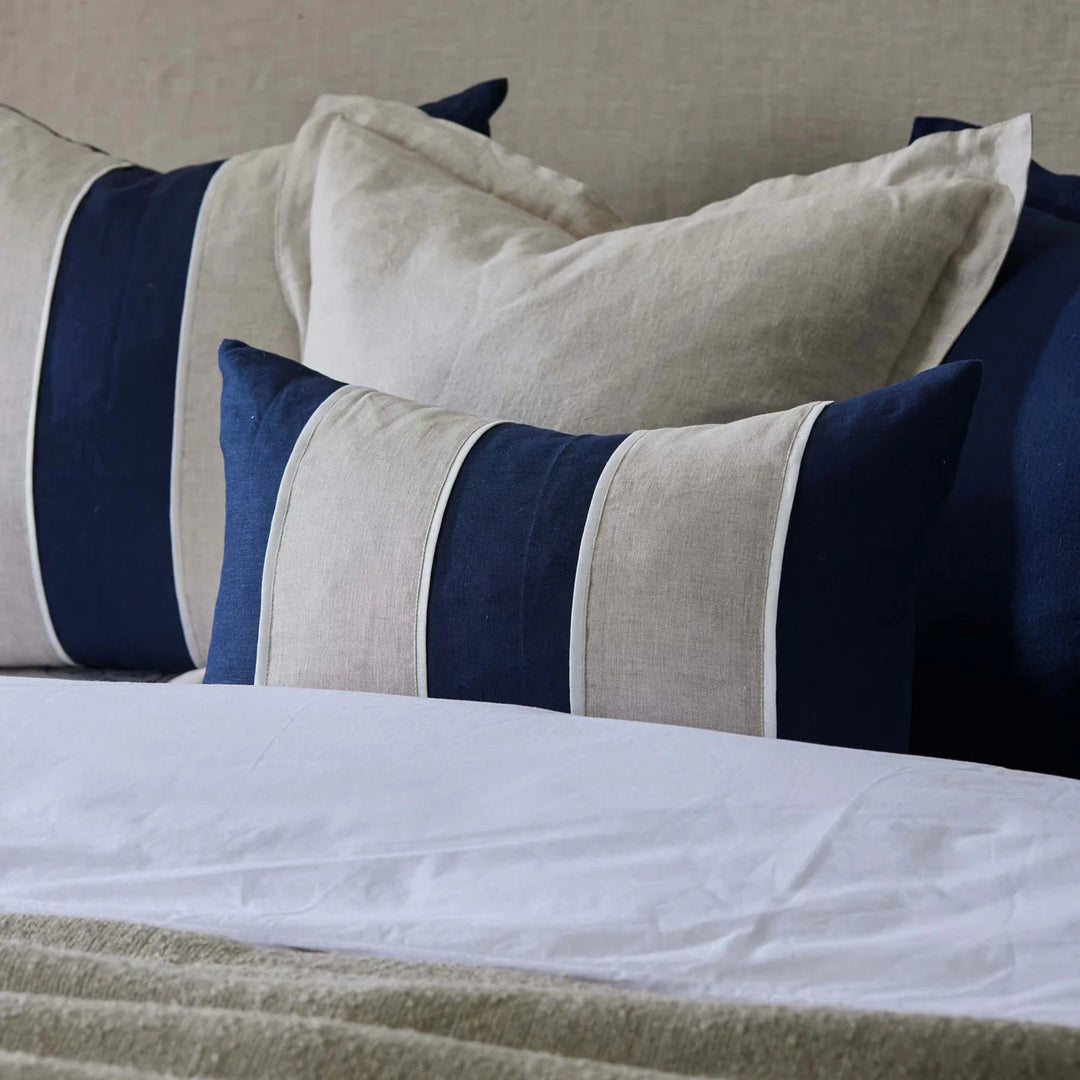 Navy & Linen Wide Stripe Cushion