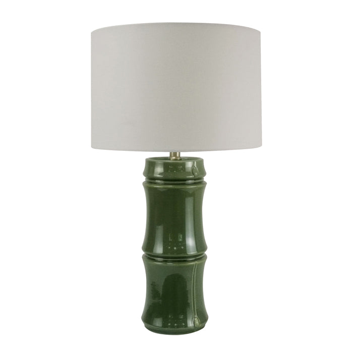 Olive green baboo-look lamp, white shade